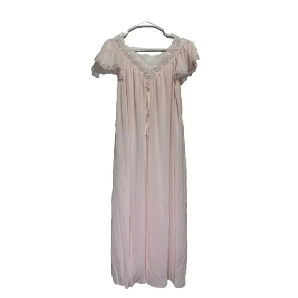 Vintage MISS ELAINE Pink Flutter Sleeve Full Length Nightgown MEDIUM READ USA - Picture 1 of 11
